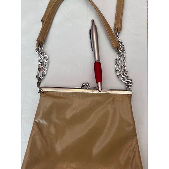 Tocca Crossbody Bag Tan Leather Bag Purse Two Removable Straps Metal Links VTG - Picture 2 of 9